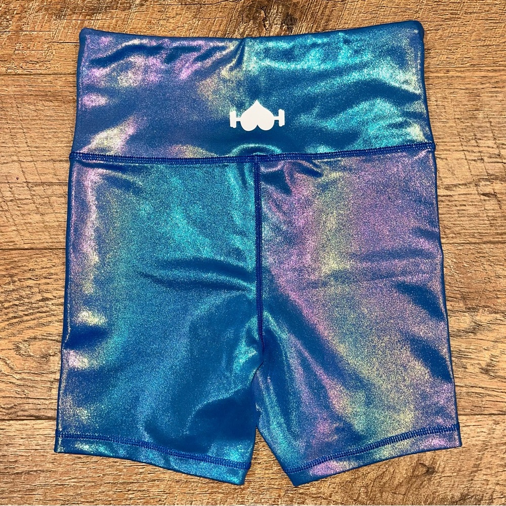 NWT WodBottom Blue Iridescent Booty Shorts Athletic Shorts Lifting Workout S